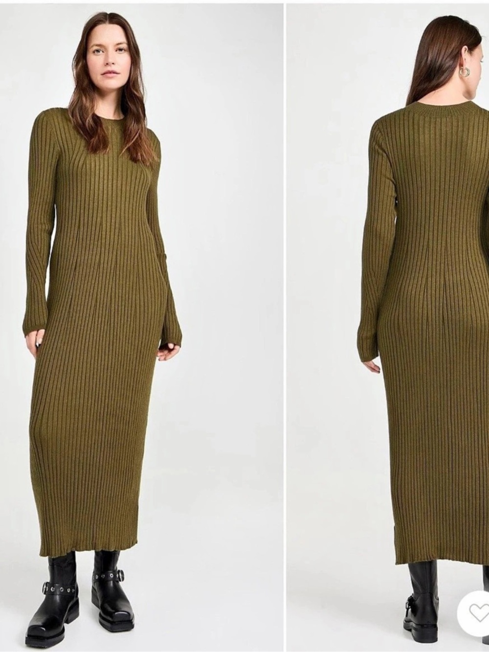 Varley Axel Rib Knit Midi Dress Olive XXS